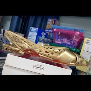 NEW, Coach Leather Gold Sandals